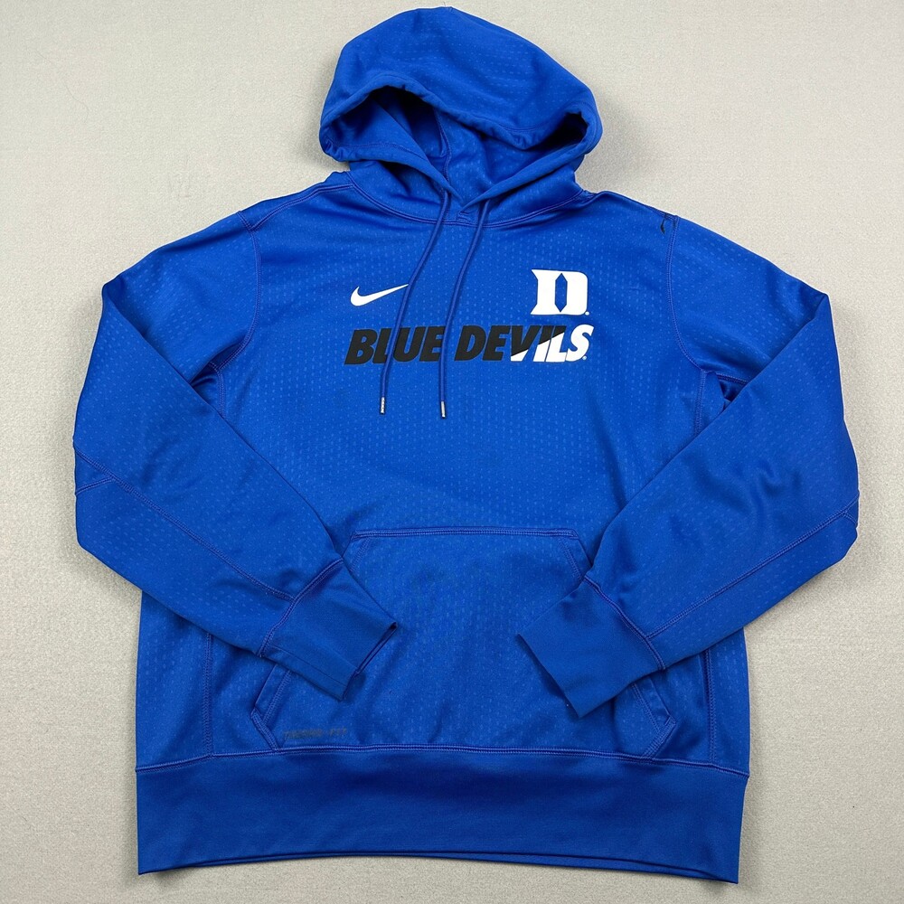 Duke Blue Devils Hoodie Men Large Blue Nike Therma Fit NCAA Sweatshirt L *